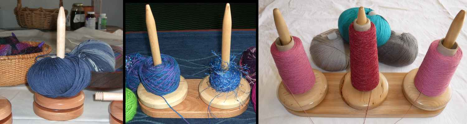 Hand Carved Wooden Yarn Winder on Custom Stand